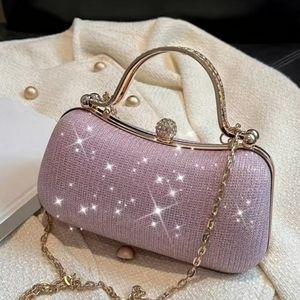Mini Rhinestone Decor Chain Glitter Box Bag, Stylish Clip Satchel bag